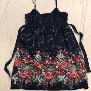 Heritage Silk Blue and Floral Dress - Size M